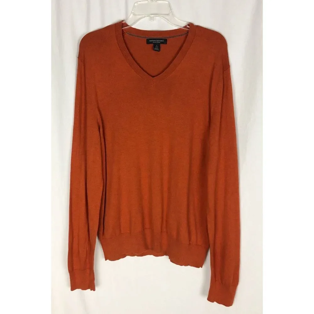 Banana Republic‎ Luxury Blend Men's Long Sleeve Sweater Size L Orange Silk Blend